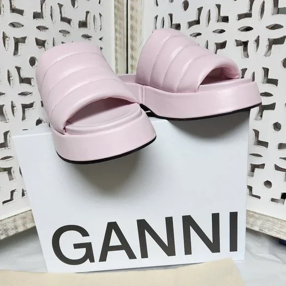 NIB Ganni Retro Padded Pool Sandals Lilac (Pink)